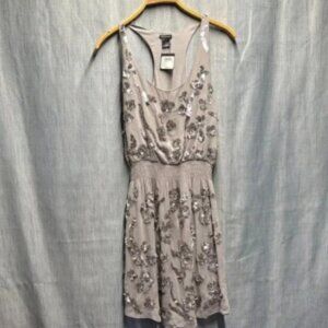 Club Monaco White and Gray Spaghetti Strap sequence Sundress size 8 NWT